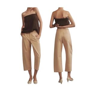 Anthropologie Maeve Cropped Barrel Leg Khaki Tan Pants Size 10